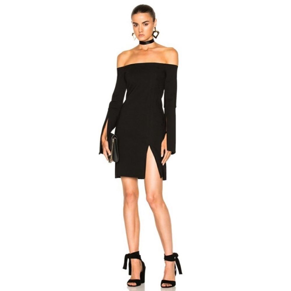 Alexis Sterre Off Shoulder Long Sleeve Slit Mini Dress Black XS